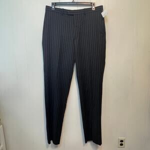 Aristo Mens Dress Pants 36 Black Stripe Flat Front Wool Formal Business Pockets